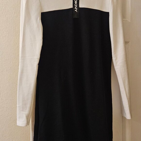 DKNY Chic Y2K Career black white long sleeve quarter zip colorblock dress M - Picture 5 of 9